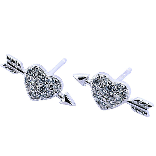 Silver Arrowed Heart Earrings with Zirconia