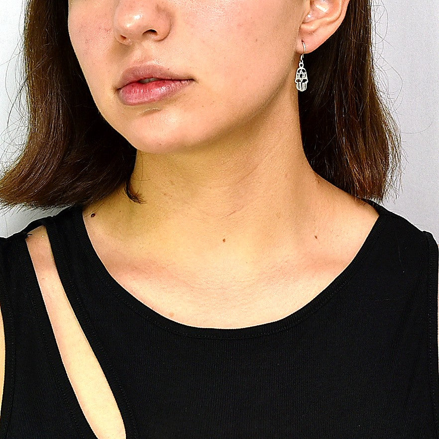 Sterling Silver Hamsa Hand Earrings