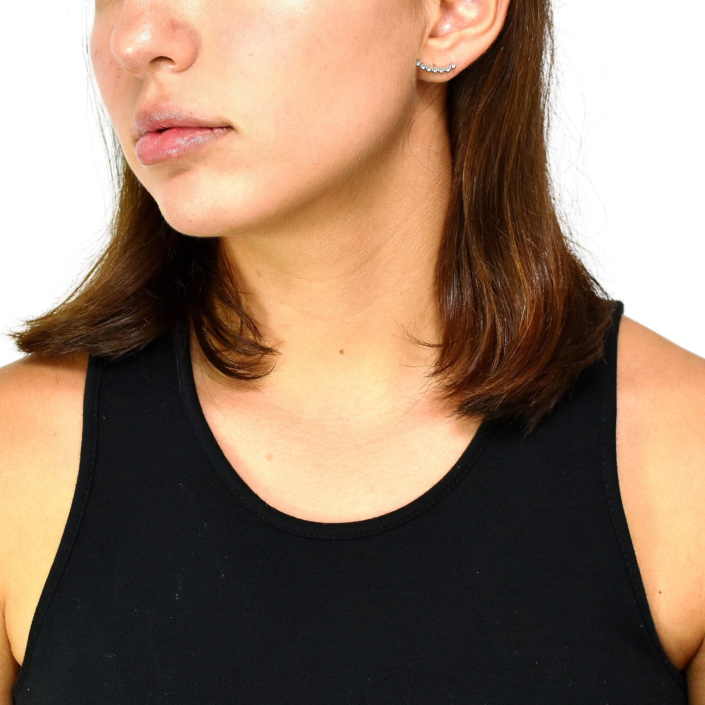 Curved Cubic Zirconia Silver Stud Earrings