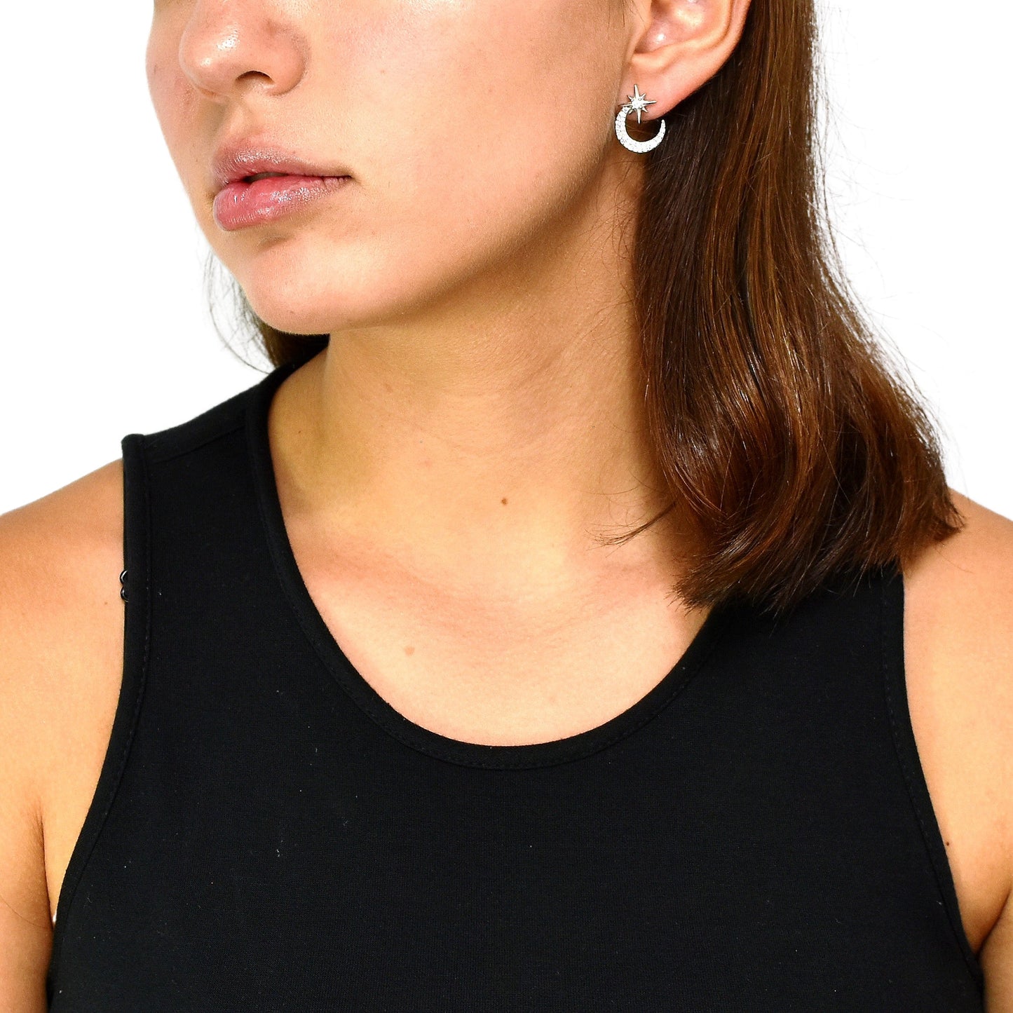 Crescent Moon & Star Cubic Zirconia Earrings