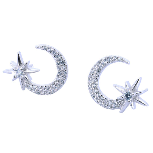 Crescent Moon & Star Cubic Zirconia Earrings