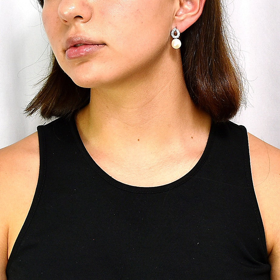 Silver Earrings with Pearl and Zirconia