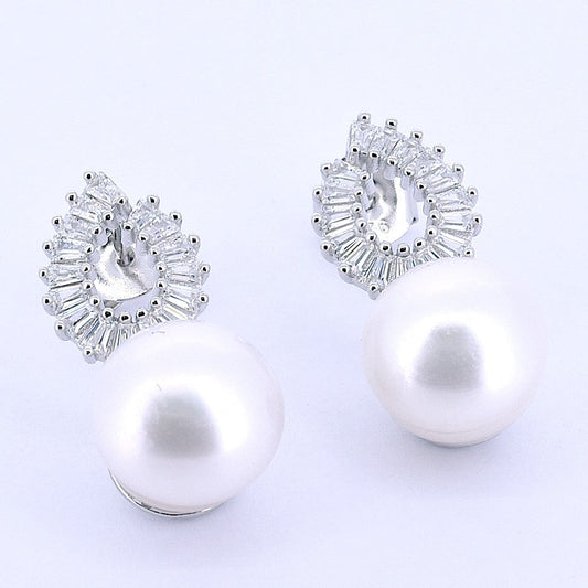 Silver Earrings with Pearl and Zirconia