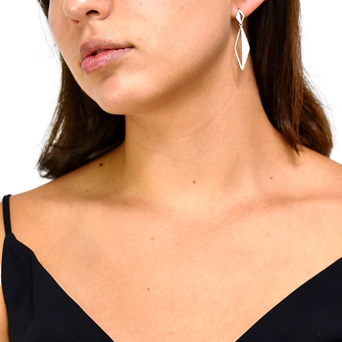 Long Diamond-Shaped Silver Earrings