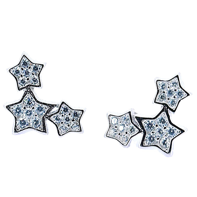 Silver Triple Star Earrings with Zirconia