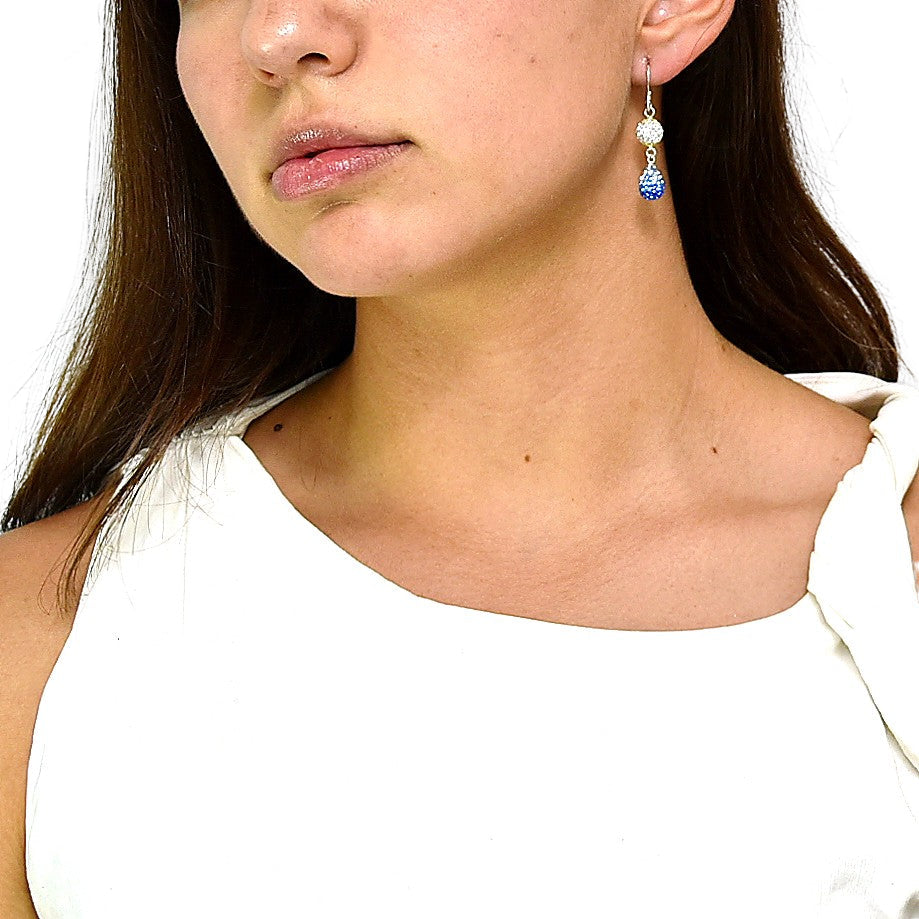 Long Silver Earrings with Crystal Sphere and Teardrop Design