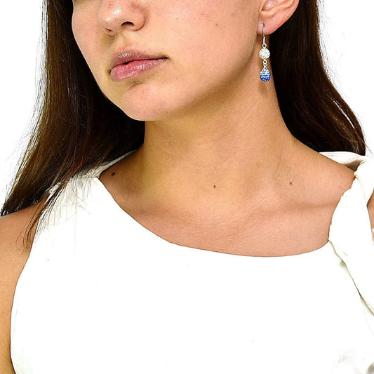 Long Silver Earrings with Crystal Sphere and Teardrop Design
