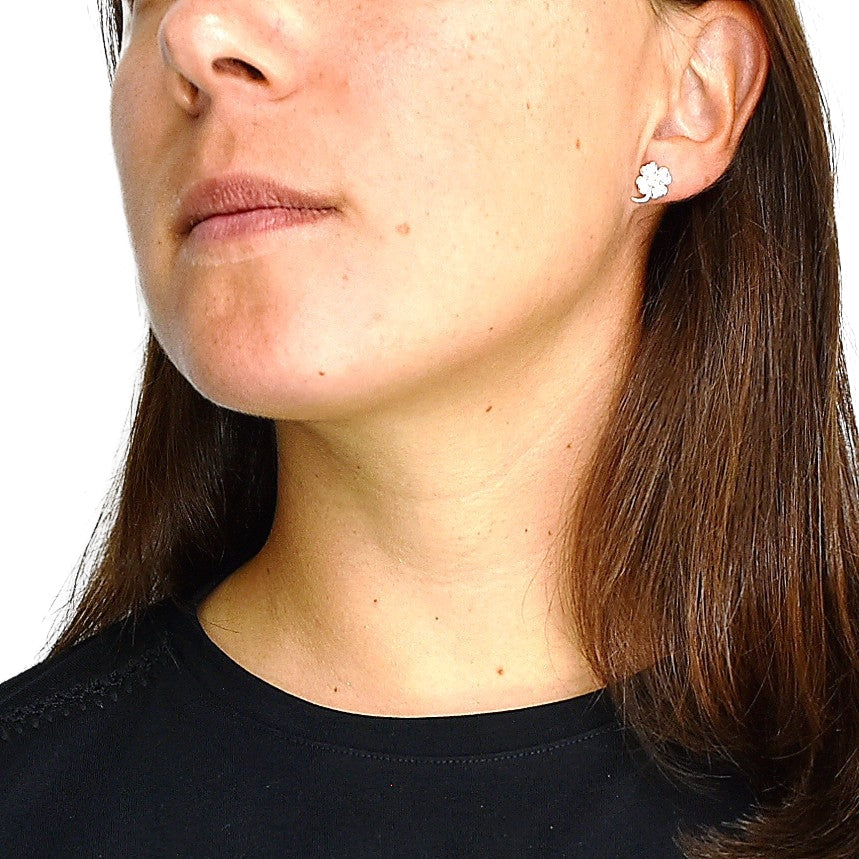 Pendientes Trébol De Plata Con Circonitas