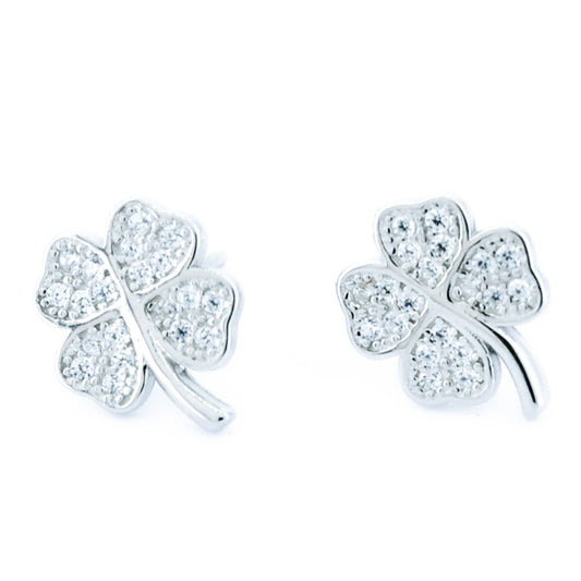 Silver Trebol Earrings With Zirconia