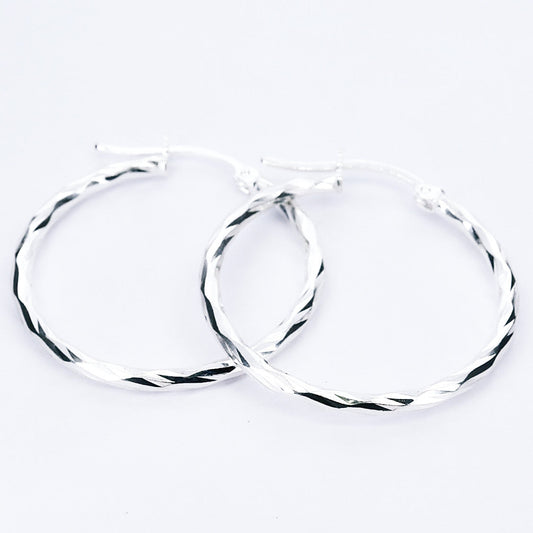 Silver Diamond Hoop Earrings