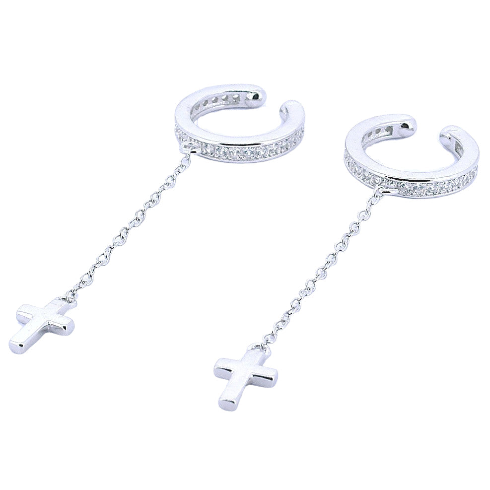 Silver Hoop Earrings With Cross Pendant