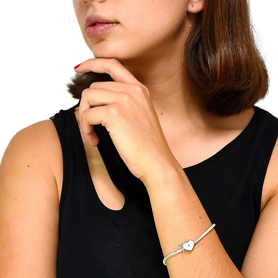 Heart Padlock Bracelet Charm With Key