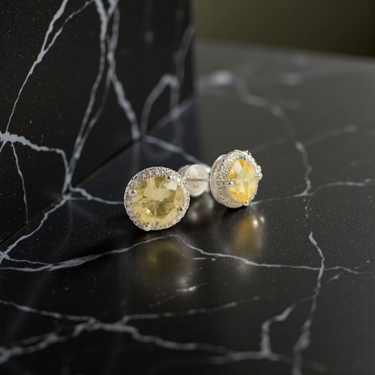 Yellow Stone Halo Earrings