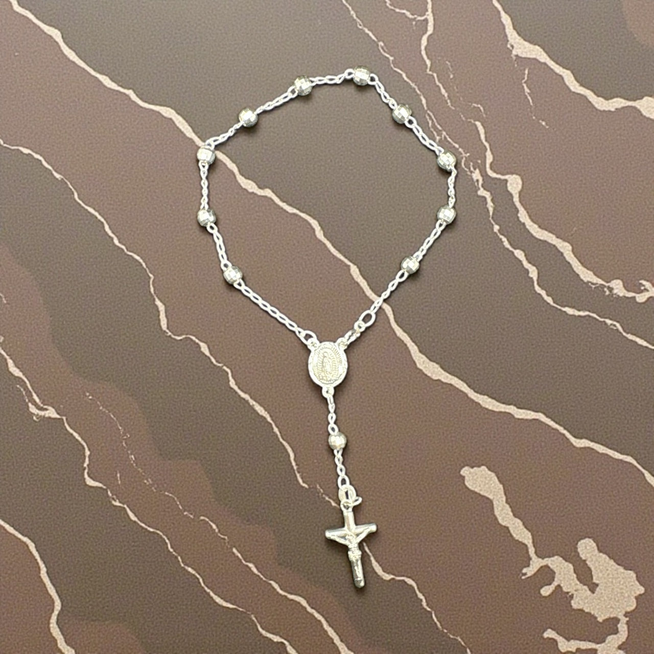 Mini Silver-Tone Rosary Bracelet with Crucifix