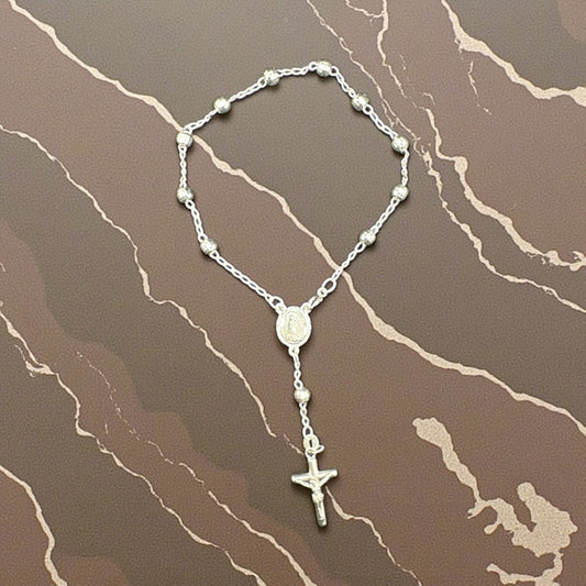Mini Silver-Tone Rosary Bracelet with Crucifix