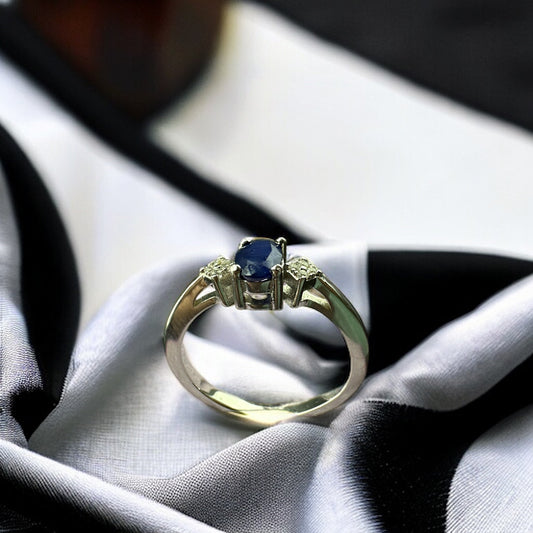 Solitaire Silver Ring With Oval Sapphire