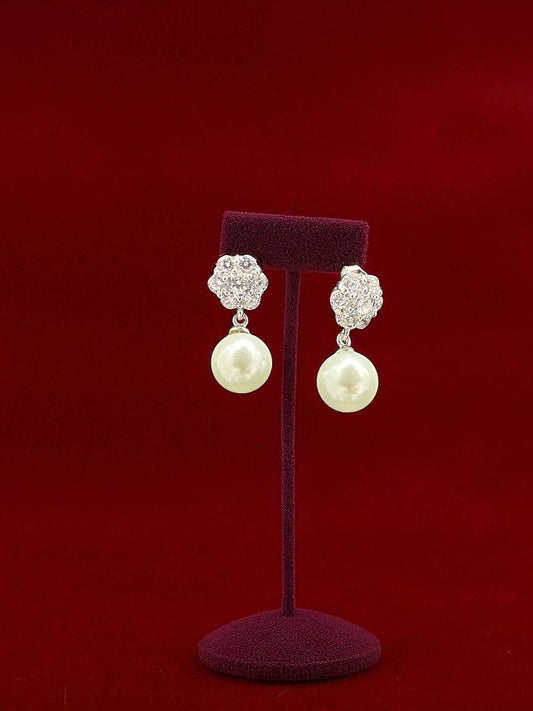 Silver Pearl Drop Earrings with Swarovski Crystals