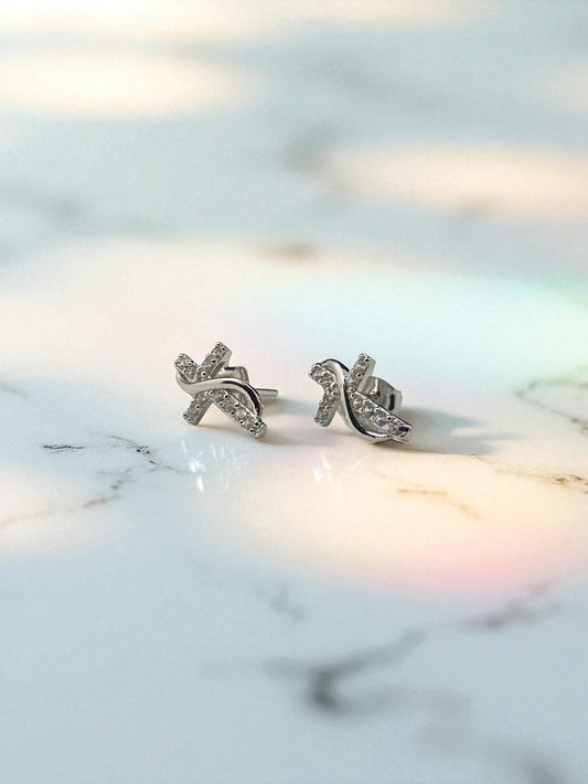 Silver Crystal Cross with Knot Earrings