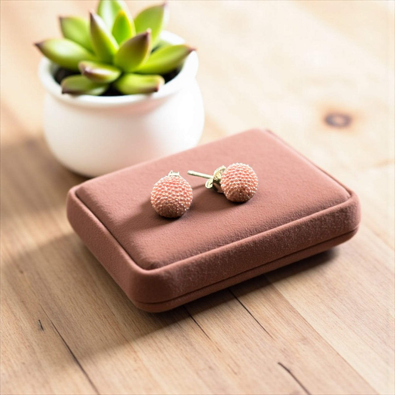 Rose Gold Beaded Stud Earrings