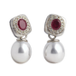 Ruby and Pearl Halo Drop Earrings