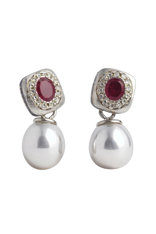 Ruby and Pearl Halo Drop Earrings