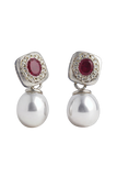 Ruby and Pearl Halo Drop Earrings