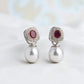 Ruby and Pearl Halo Drop Earrings