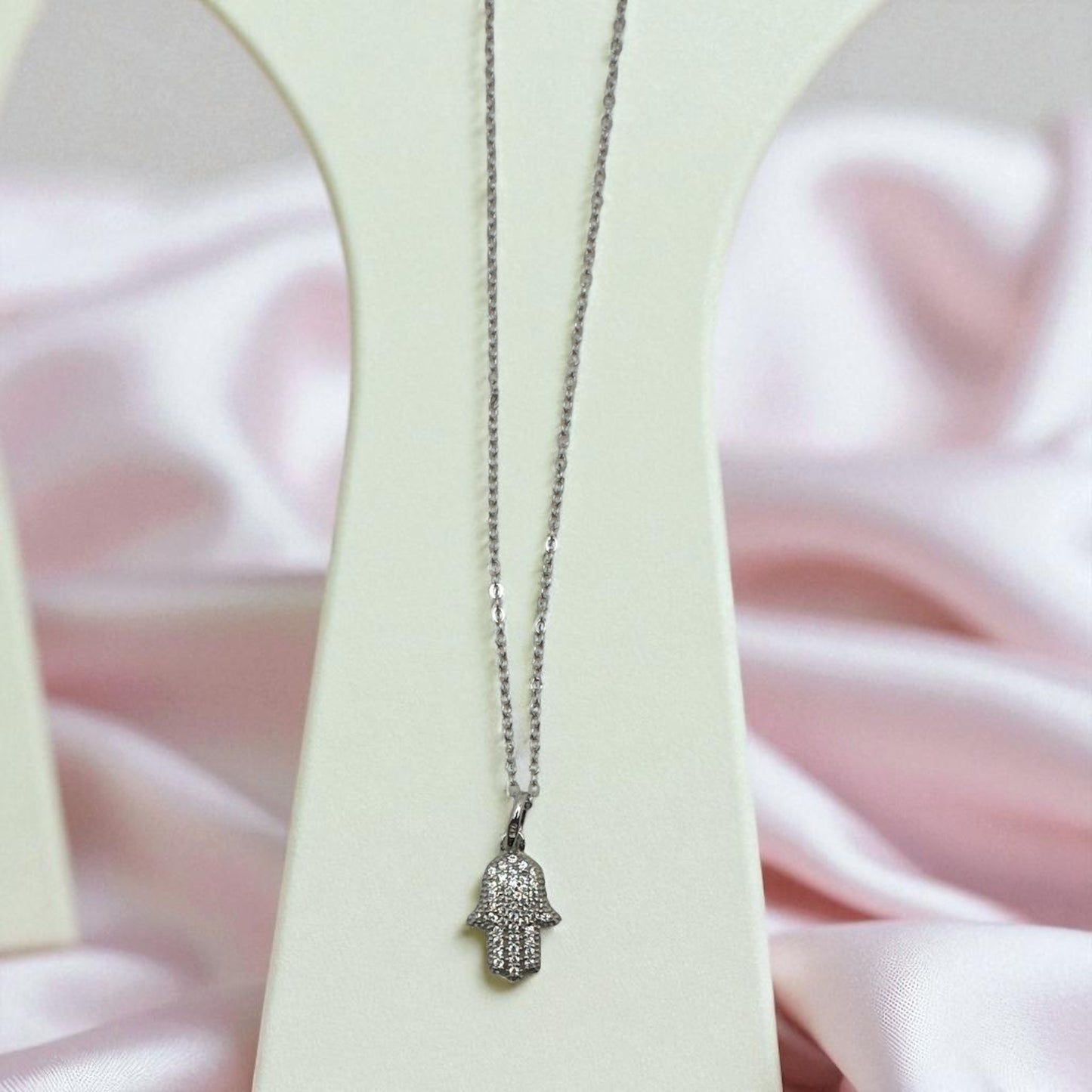 Hamsa Hand Necklace with Crystal Pavé