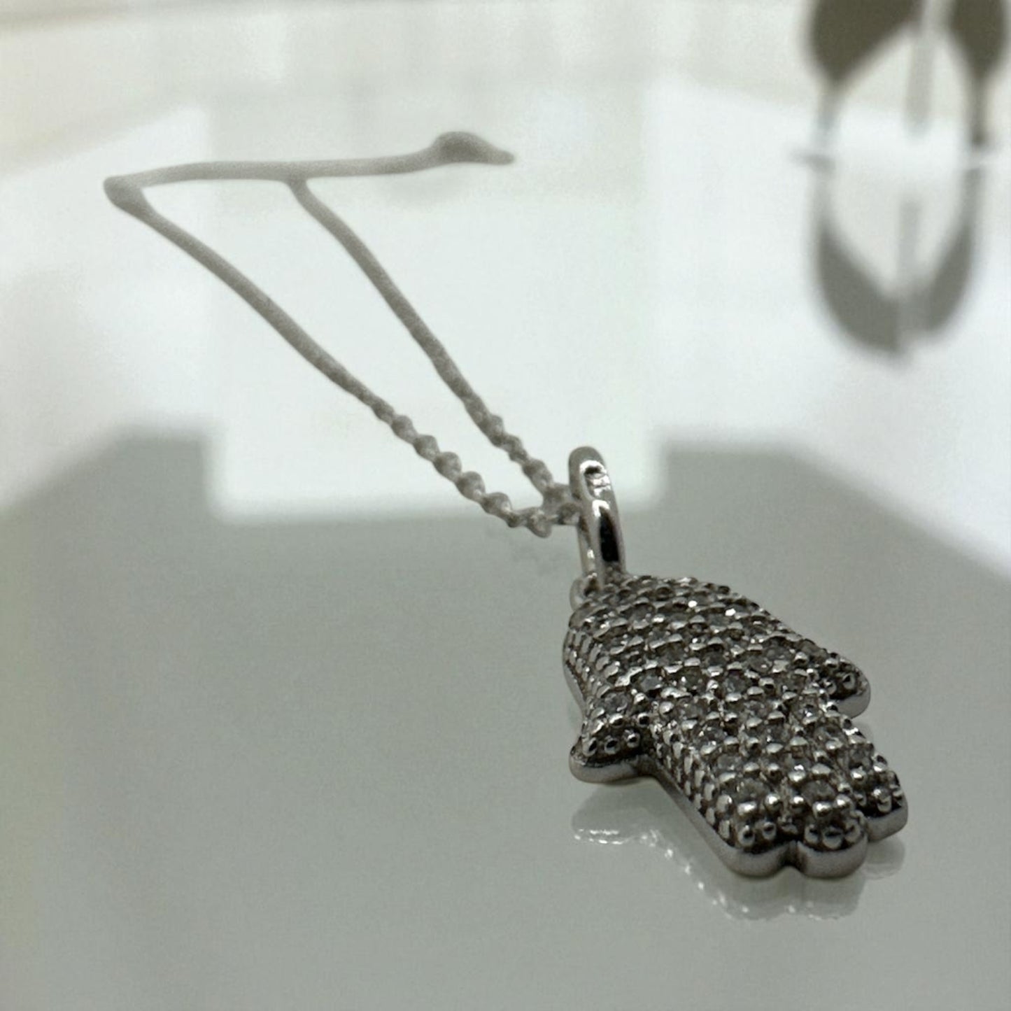 Hamsa Hand Necklace with Crystal Pavé
