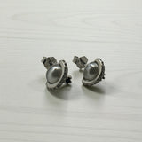 Silver Saturn Pearl Earrings