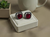 Square Ruby Halo Earrings
