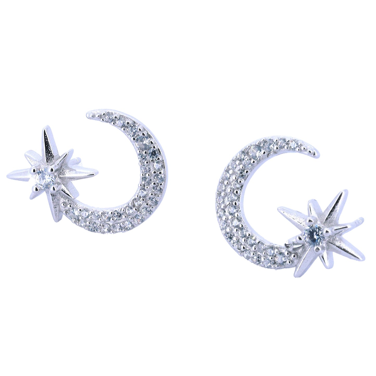 Crescent Moon &amp; Star Cubic Zirconia Earrings