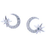 Crescent Moon &amp; Star Cubic Zirconia Earrings