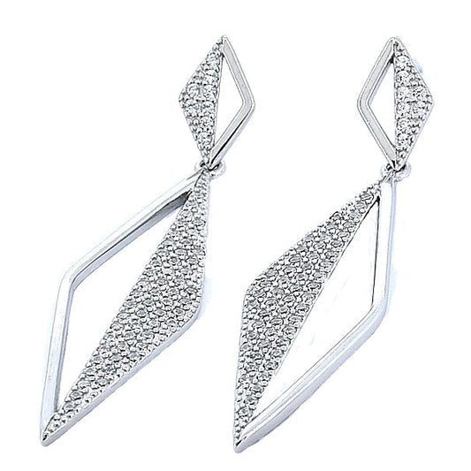 Long Diamond-Shaped Silver Earrings