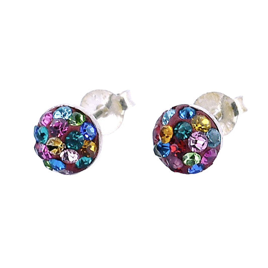Silver Colored Half Ball Earrings with Crystal