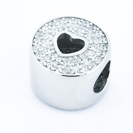 Silver Heart Bracelet Charm With Zirconia