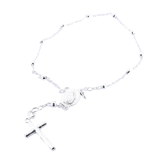 Mini Silver-Tone Rosary Bracelet with Crucifix